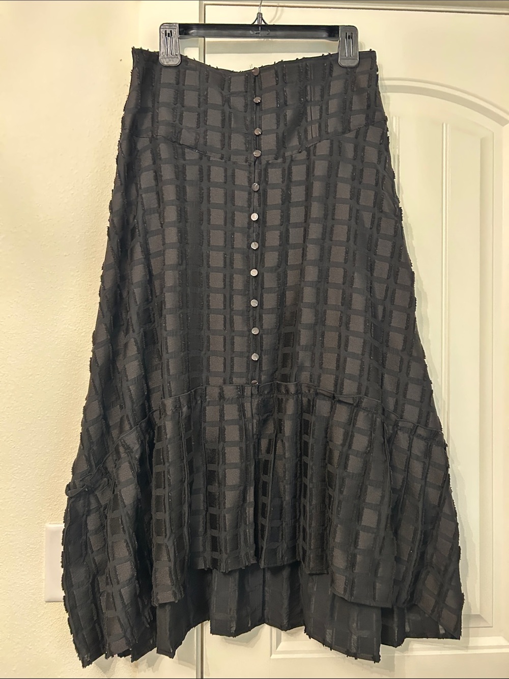 Maeve Black High-Low Button-Front Textured Midi Skirt